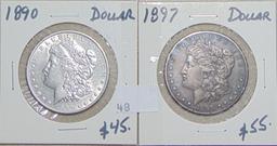 1890, 1897 Morgan Dollars.