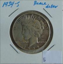 1934-S Peace Dollar VG+ (better date).