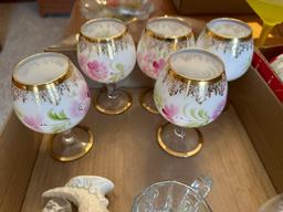 Frosted painted goblets, yellow frosted compote, 3 pc set of painted platters.......Shipping
