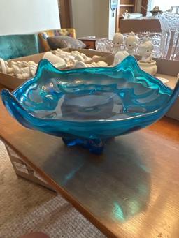 Vintage MCM Viking glass Epic four square Bluenique footed dish. Shipping