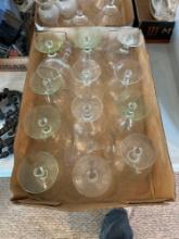 12 etched goblets with green bottom
