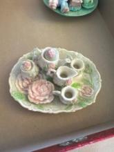Ceramic mini tea sets: Floral and Enesco...Precious Moments