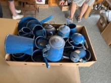 Large box full of blue enamel ware.......