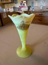 Custard glass souvenir vase from Crawford County Courthouse, Defiance, Iowa.... Nice.......Shipping