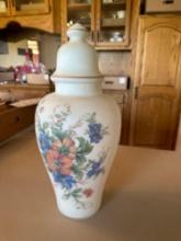 Norleans Italy flowered white covered jar .