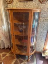 Curved Glass side 4 shelf hutch 16? D 60? H 35? W (Nice)