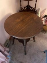 Oak Round 2 tier Parlor Table with Ball and Claw Foot