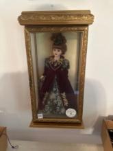 16" Porcelain Doll in glass case with Swarovski Necklace and Earrings... ...Shipping