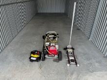 Portable Air Compressor, Honda GS 190 Power Washer, Tire Rack 2 Ton Floor Jack