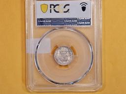 PCGS 1887 Great Britain silver 3 pence in Mint State 62