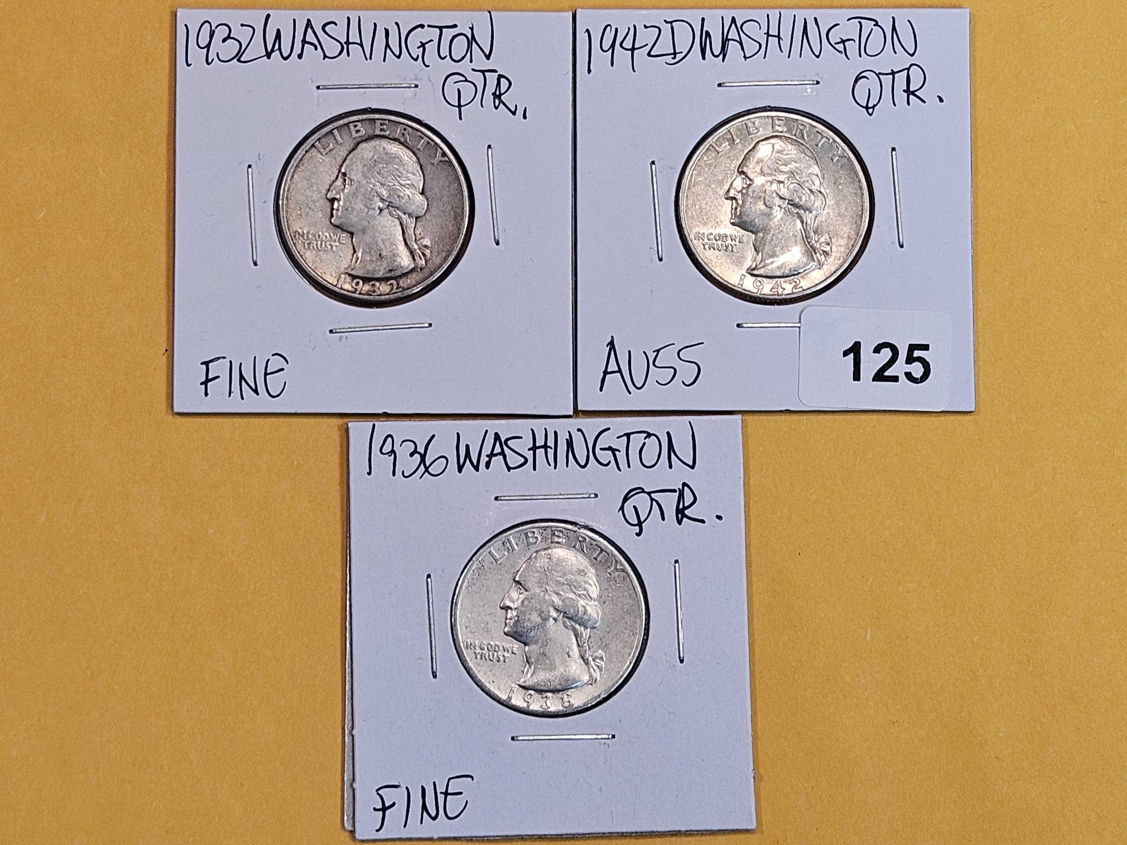 Three early Washington silver quarters