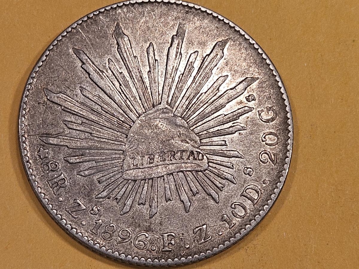 Bright 1896 Mexico FZ-Zs silver 8 reals in About Uncirculated