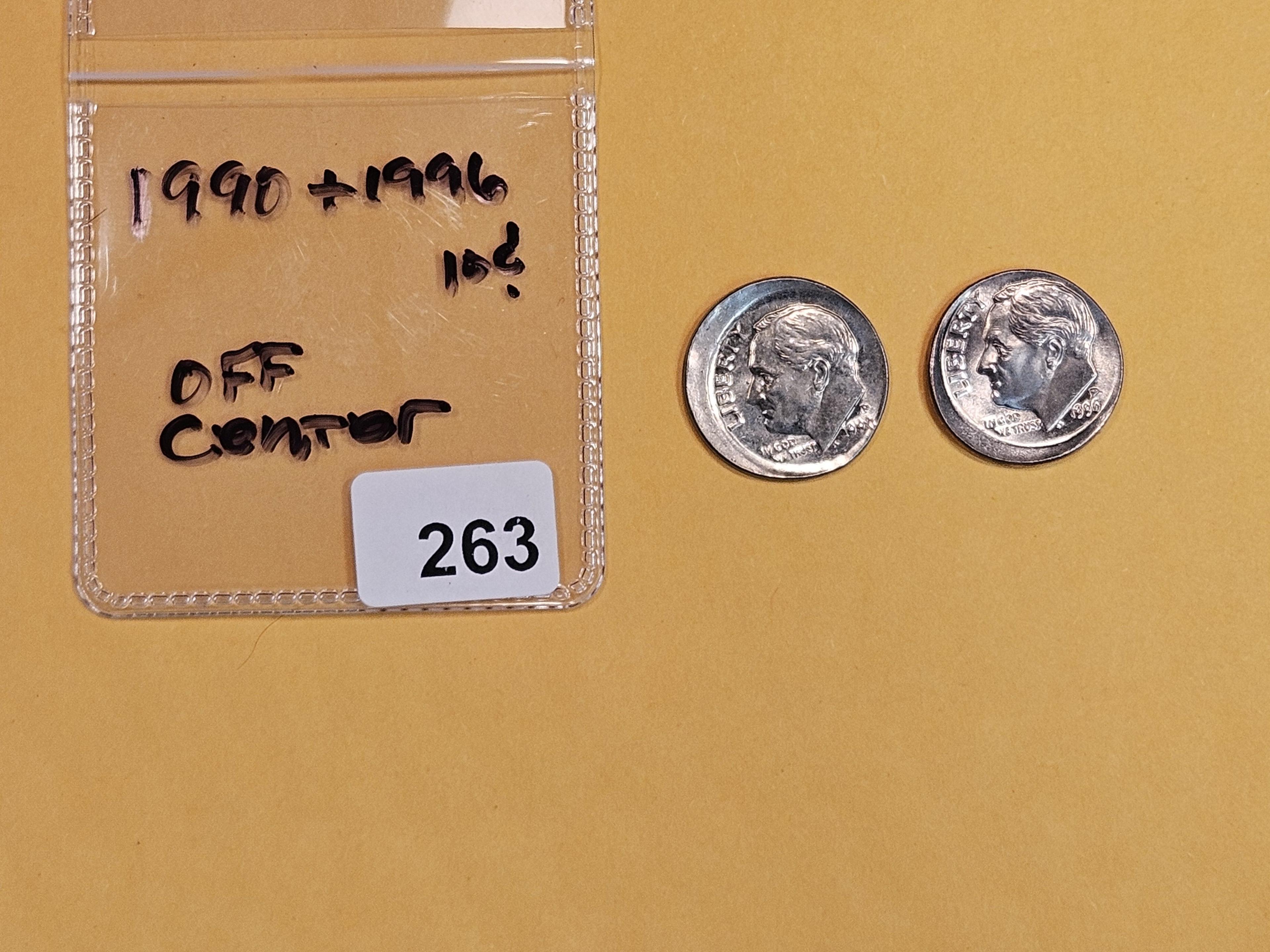 ERRORS! Two Very Choice Brilliant Uncirculated Roosevelt Dimes