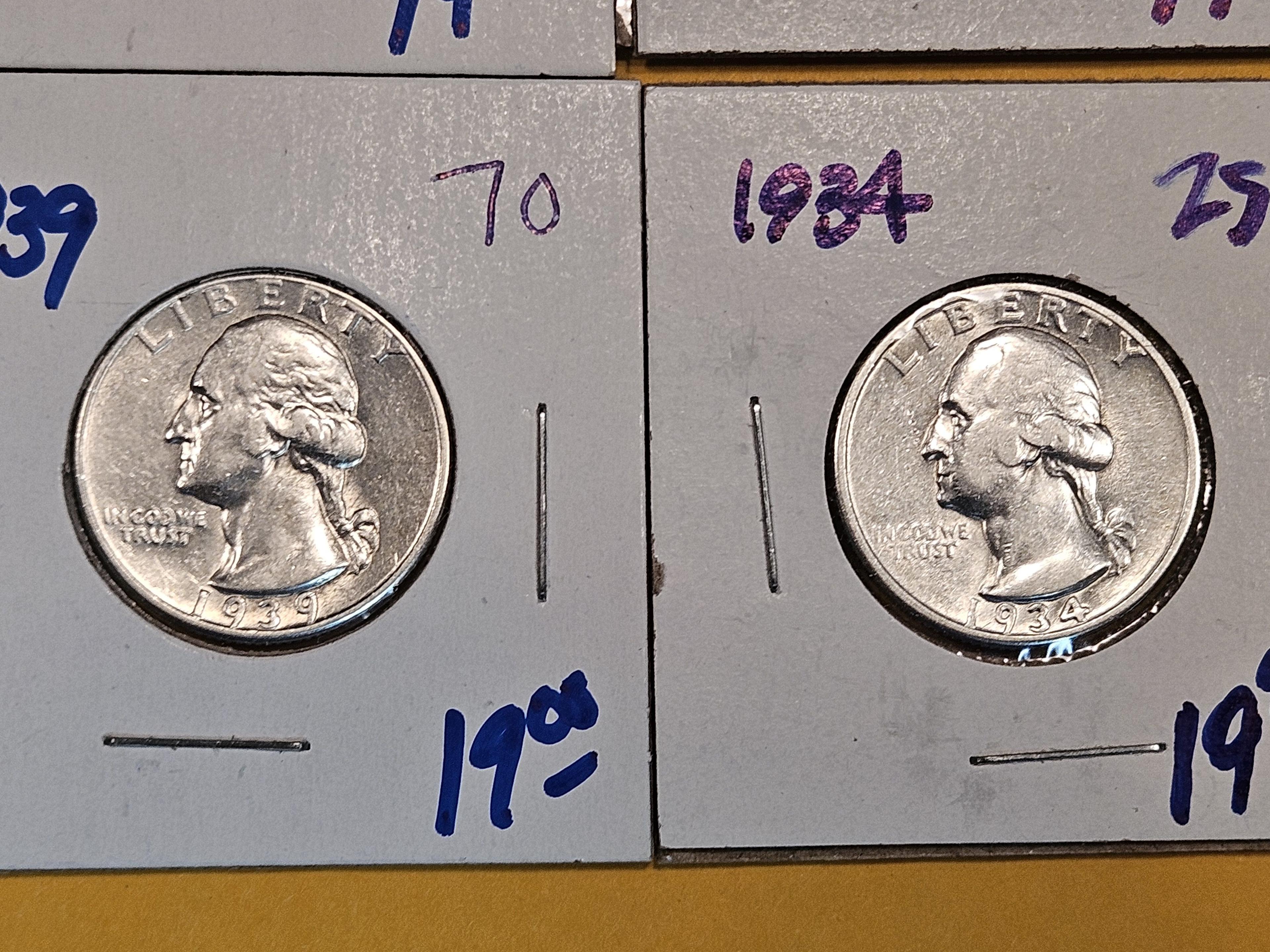 Five silver Washington Quarters