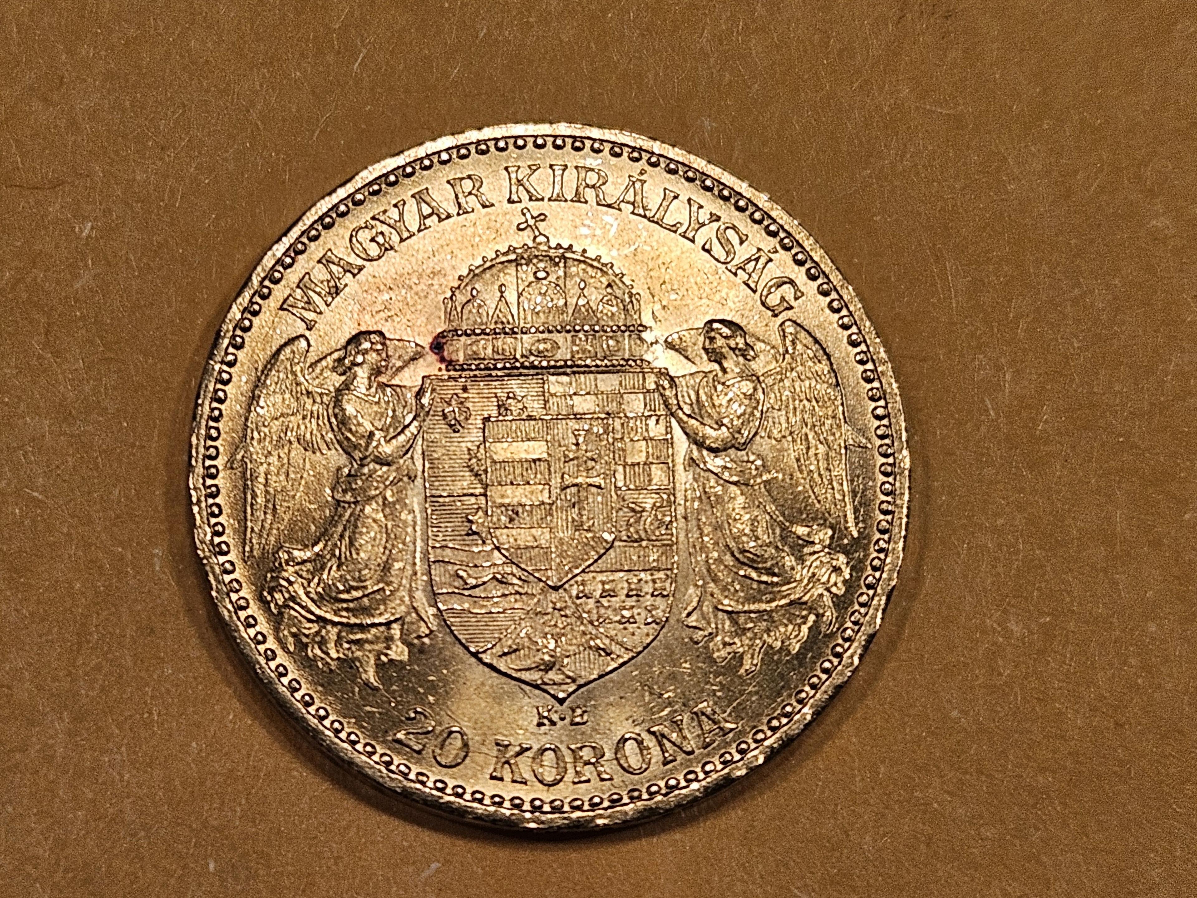 GOLD! Very Choice to GEM Brilliant uncirculated 1893 Hungary 20 korona
