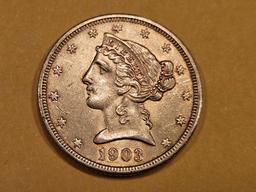 GOLD! Brilliant AU-BU 1903-S Gold Liberty Head Five Dollars