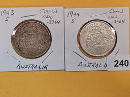 1943 and 1944 Australia florins