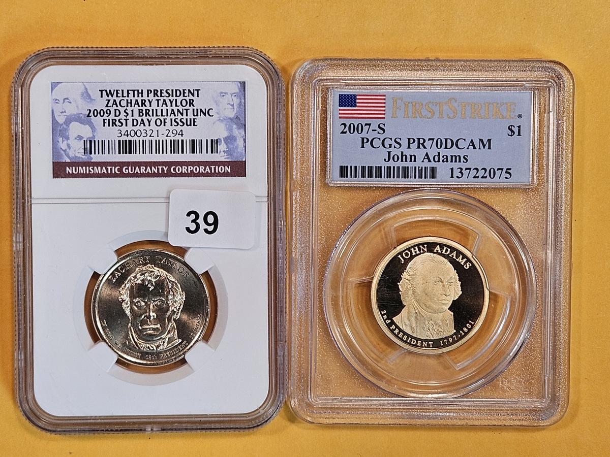 Two GEM NGC and PCGS graded Presidential Dollars