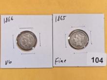 1866 and 1865 Three Cent Nickels