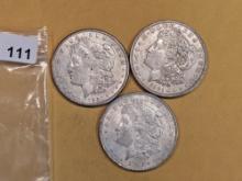 Three 1921 Morgan Silver dollars
