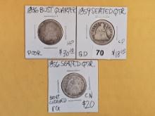 Three different silver Quarters