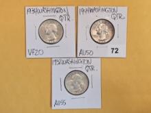 Three older silver Washington Quarters