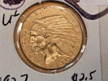 GOLD! Brilliant About Uncirculated Plus 1927 Gold Indian Head $2.5 dollars