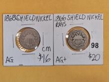 1866 and 1868 Shield Nickels
