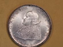 Choice Brilliant Uncirculated 1960 Vatican City silver 500 lire