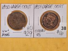 1850 and 1854 Braided hair Large Cents