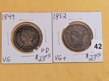 1849 and 1852 Braided Hair Large Cents