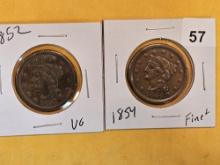 1852 and 1854 Braided hair Large Cents