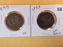 1847 and 1853 Braided Hair Large Cents