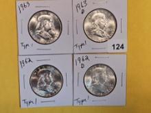 Four Choice to Very Choice Brilliant Uncirculated silver Franklin Half Dollars