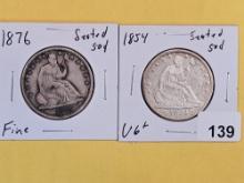 1876 and 1854 Seated Liberty Half Dollars