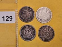 Four Seated Liberty Dimes in Good to Very Good