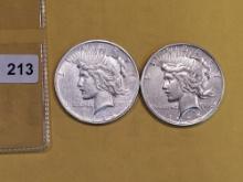 1923-D and 1925 Peace silver Dollars