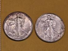 Two Brilliant About Uncirculated plus Walking Liberty half dollars