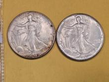 Two Brilliant About Uncirculated plus Walking Liberty half dollars