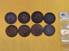 Eight mixed Large Cents