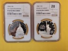Two NGC-graded Proof 69 Ultra Cameo Commemorative Silver Dollars