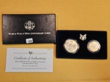 1995 WWII GEM BU silver Dollar and Clad Half Commemorative 2-coin set