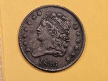1833 Classic Head Half Cent in Extra Fine