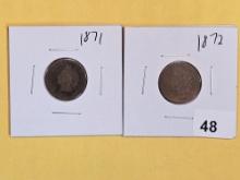 Two Semi-key 1871 and 1872 Indian Cents
