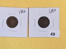 Two Semi-key 1868 and 1869 Indian Cents