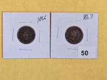 Two Semi-key 1866 and 1867 Indian Cents