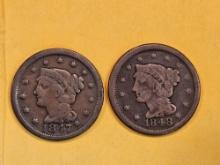 1847 and 1848 Braided Hair Large Cents
