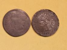 Semi-key 1867 and 1869 Indian Cents