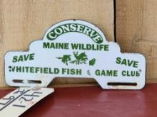 Vintage Porcelain License Plate Topper Maine Wildlife