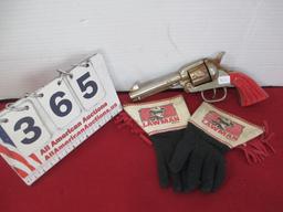Vintage Children's Lawman Gauntlet Gloves w/ Big Horn Vintage Cap Gun